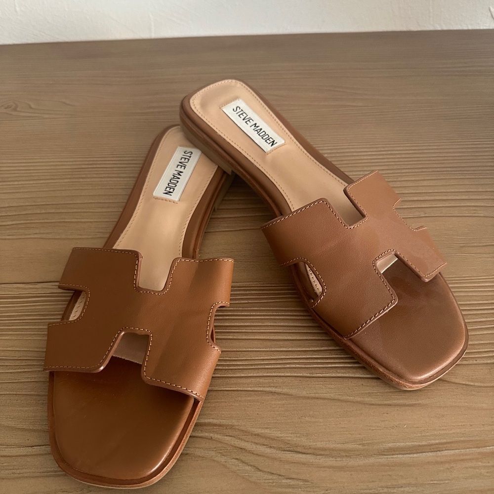 Steve Madden Brown Leather Slide Sandals